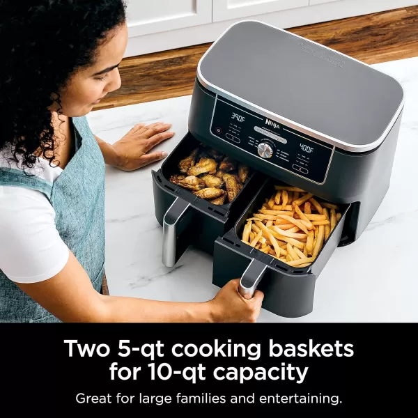 Ninja Air Fryer Thermometer Roast Bake Air Fry Crisps Broil Reheats Keep Warm 10in1 Fries Frozen Food Veggies and Meat Quick Meals Healthy Meals Less Oil 10 QT Grey DZ55010QT Grey