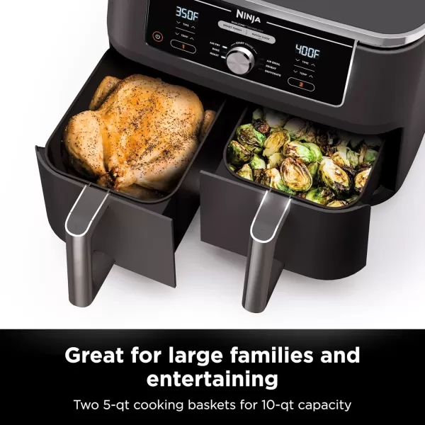 Ninja Air Fryer Thermometer Roast Bake Air Fry Crisps Broil Reheats Keep Warm 10in1 Fries Frozen Food Veggies and Meat Quick Meals Healthy Meals Less Oil 10 QT Grey DZ55010QT Grey