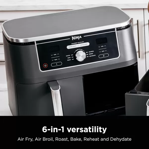 Ninja Air Fryer Thermometer Roast Bake Air Fry Crisps Broil Reheats Keep Warm 10in1 Fries Frozen Food Veggies and Meat Quick Meals Healthy Meals Less Oil 10 QT Grey DZ55010QT Grey