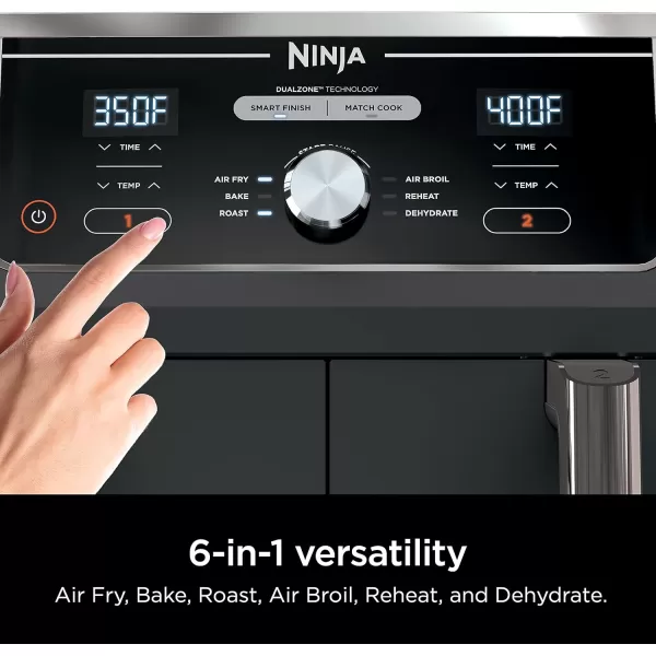 Ninja Air Fryer Thermometer Roast Bake Air Fry Crisps Broil Reheats Keep Warm 10in1 Fries Frozen Food Veggies and Meat Quick Meals Healthy Meals Less Oil 10 QT Grey DZ55010QT Grey