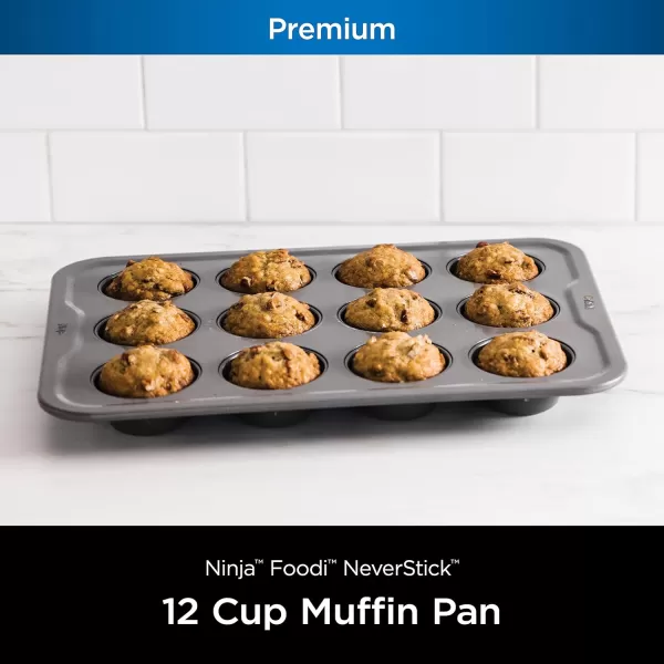 Ninja B30212 Foodi NeverStick Premium 12 Cup Muffin Pan Nonstick Oven Safe up to 500F Dishwasher Safe Grey