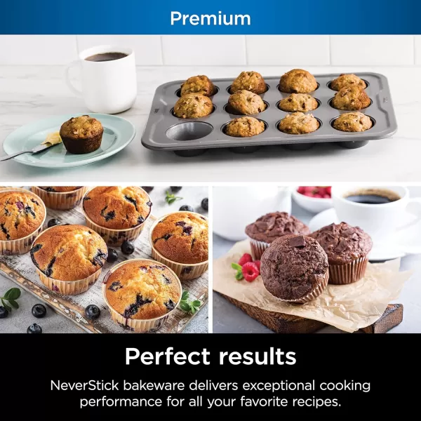 Ninja B30212 Foodi NeverStick Premium 12 Cup Muffin Pan Nonstick Oven Safe up to 500F Dishwasher Safe Grey