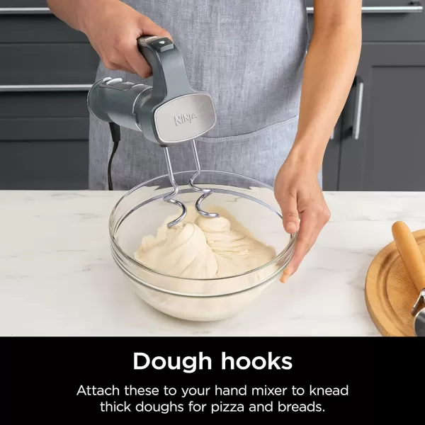 Ninja CI105BRN Foodi Power Mixer System 750PeakWatt Immersion Blender and Hand Mixer EasyGlide Beaters Dough Hooks 3Cup Blending Vessel Sea Salt Gray