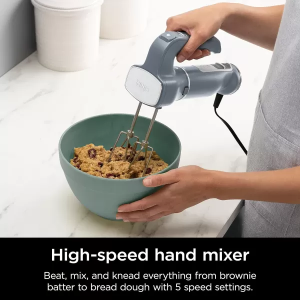 Ninja CI105BRN Foodi Power Mixer System 750PeakWatt Immersion Blender and Hand Mixer EasyGlide Beaters Dough Hooks 3Cup Blending Vessel Sea Salt Gray