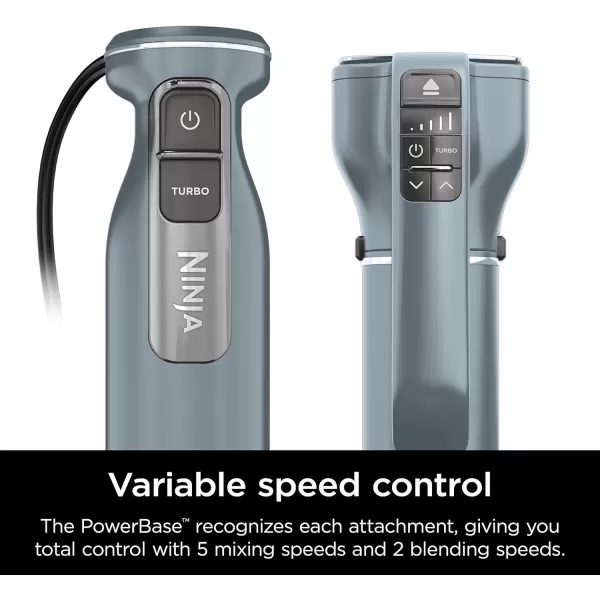 Ninja CI105BRN Foodi Power Mixer System 750PeakWatt Immersion Blender and Hand Mixer EasyGlide Beaters Dough Hooks 3Cup Blending Vessel Sea Salt Gray