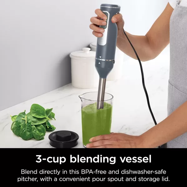 Ninja CI105BRN Foodi Power Mixer System 750PeakWatt Immersion Blender and Hand Mixer EasyGlide Beaters Dough Hooks 3Cup Blending Vessel Sea Salt Gray