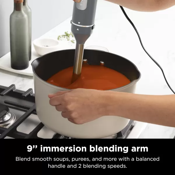 Ninja CI105BRN Foodi Power Mixer System 750PeakWatt Immersion Blender and Hand Mixer EasyGlide Beaters Dough Hooks 3Cup Blending Vessel Sea Salt Gray