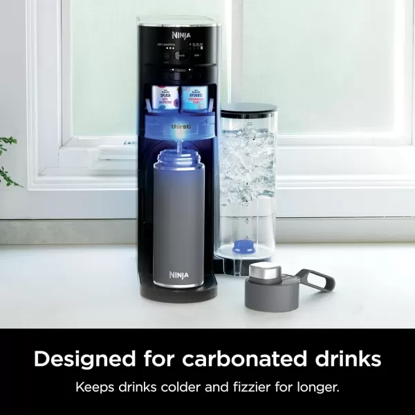 Ninja DW2401MT Thirsti 24oz Travel Water Bottle For Carbonated Sparkling Drinks Colder and Fizzier Longer Leak Proof 24 Hrs Cold Dishwasher Safe Stainless Steel Insulated Tumbler Seafoam BlueGray