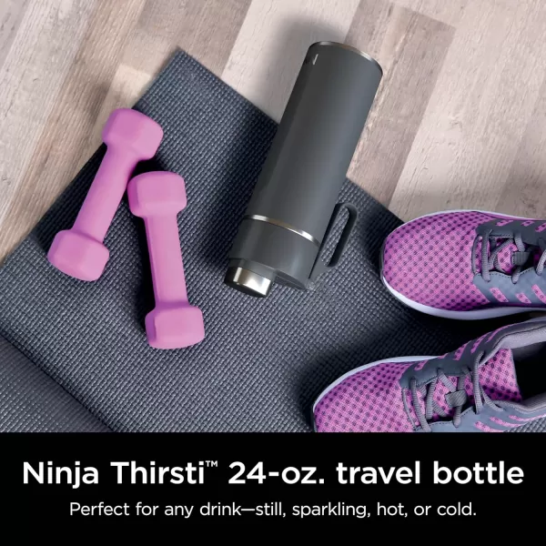 Ninja DW2401MT Thirsti 24oz Travel Water Bottle For Carbonated Sparkling Drinks Colder and Fizzier Longer Leak Proof 24 Hrs Cold Dishwasher Safe Stainless Steel Insulated Tumbler Seafoam BlueGray