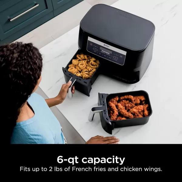 Ninja DZ090 Foodi 6 Quart 5in1 DualZone 2Basket Air Fryer with 2 Independent Frying Baskets Match Cook ampamp Smart Finish to Roast Bake Dehydrate ampamp More for Quick Snacks ampamp Small Meals BlackBlack