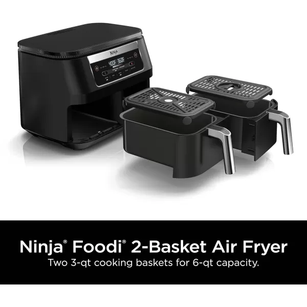 Ninja DZ090 Foodi 6 Quart 5in1 DualZone 2Basket Air Fryer with 2 Independent Frying Baskets Match Cook ampamp Smart Finish to Roast Bake Dehydrate ampamp More for Quick Snacks ampamp Small Meals BlackBlack