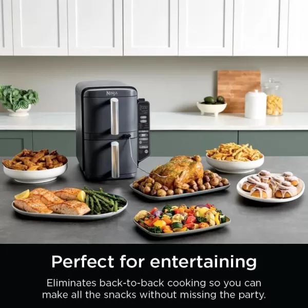 Ninja DoubleStack 2Basket Air Fryer DoubleStack Technology Cooks 4 Foods at Once Space Saving Design 8 QT 6in1 Smart Finish ampamp Match Cook Air Fry Broil Bake Easy Meals ampamp Clean Black SL20110 QT  Thermometer