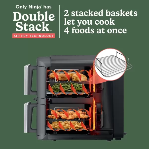 Ninja DoubleStack 2Basket Air Fryer DoubleStack Technology Cooks 4 Foods at Once Space Saving Design 8 QT 6in1 Smart Finish ampamp Match Cook Air Fry Broil Bake Easy Meals ampamp Clean Black SL20110 QT  Thermometer