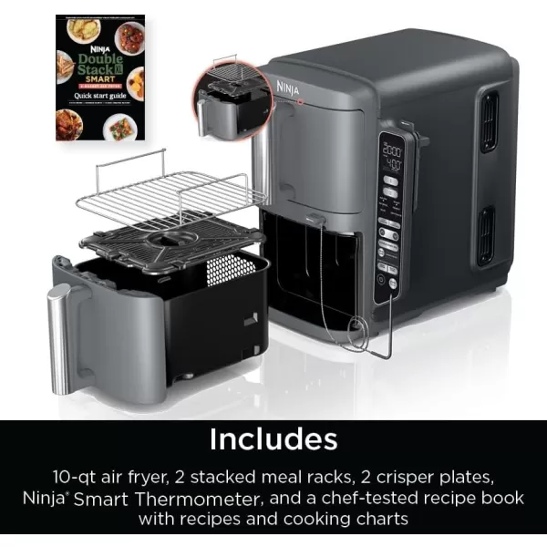 Ninja DoubleStack 2Basket Air Fryer DoubleStack Technology Cooks 4 Foods at Once Space Saving Design 8 QT 6in1 Smart Finish ampamp Match Cook Air Fry Broil Bake Easy Meals ampamp Clean Black SL20110 QT  Thermometer