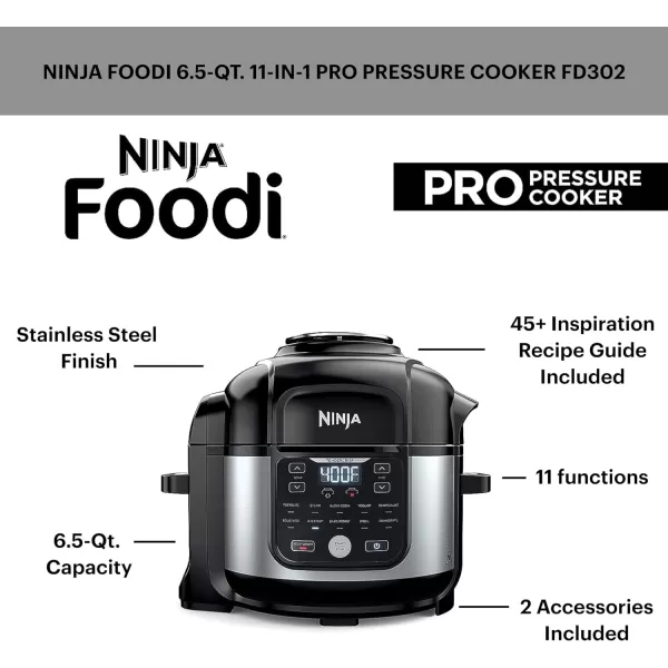 Ninja Foodi Air Fryer Pressure Cooker Combo 11in1 Pro 65 qt Pressure Cooker ampamp Air Fryer that Steams Slow Cooks and More with 46 qt Crisper Plate Broil Rack ampamp Recipe Book FD302 SilverBlack65 Quarts
