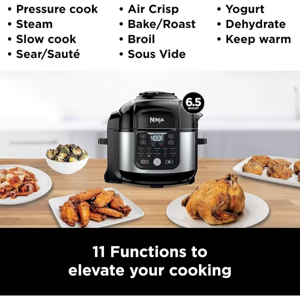 Ninja Foodi Air Fryer Pressure Cooker Combo 11in1 Pro 65 qt Pressure Cooker ampamp Air Fryer that Steams Slow Cooks and More with 46 qt Crisper Plate Broil Rack ampamp Recipe Book FD302 SilverBlack65 Quarts