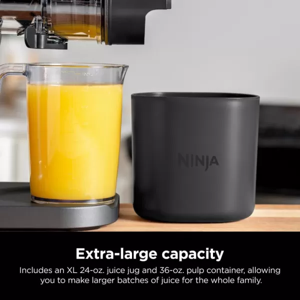 Ninja JC151 NeverClog Cold Press Juicer Powerful Slow Juicer with Total Pulp Control Countertop Electric 2 Pulp Functions Dishwasher Safe 2nd Generation Charcoal