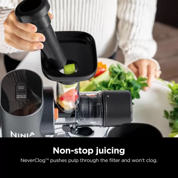 Ninja JC151 NeverClog Cold Press Juicer Powerful Slow Juicer with Total Pulp Control Countertop Electric 2 Pulp Functions Dishwasher Safe 2nd Generation Charcoal