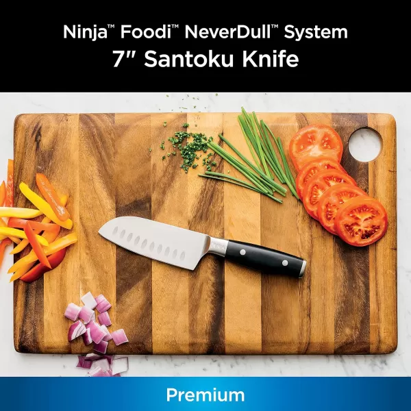 Ninja K30118 Foodi NeverDull System 7Inch Santoku Knife Premium German Stainless Steel Black