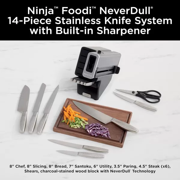 Ninja K62014 Foodi NeverDull Premium 14Piece German Stainless Steel Knife System with Builtin Sharpener Stainless SteelBlackBlack and Silver