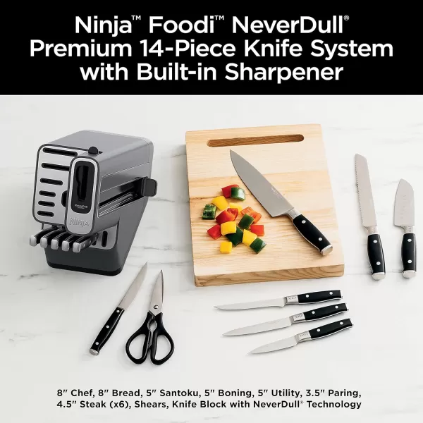 Ninja Knife Set Knife Sharpener Knife Block Set Stainless Steel Knives 14 Piece Set Steak Knives Chef Knives and More Foodi NeverDull Black K32014