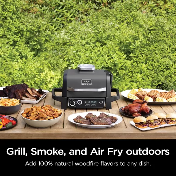 Ninja OG751BRN Woodfire Pro Outdoor Grill and Smoker with Built in Thermometer 7 in 1 Master Grill Grey Electric with XSKCOVER Cover  XSKOP2RL All Purpose Blend PelletsXSKUNSTAND Stand2lb AllPurpose  Sample Pellets