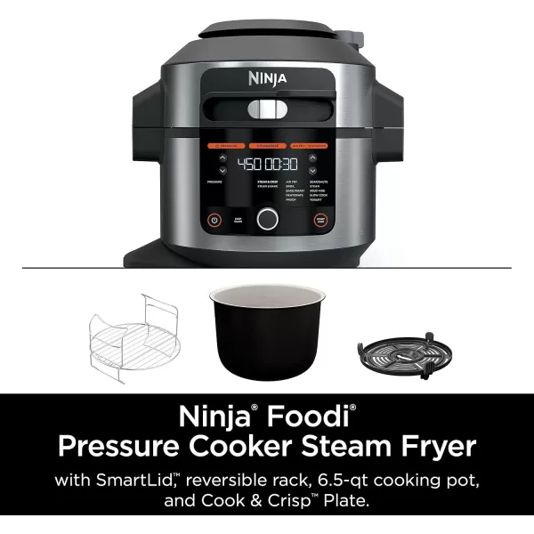 Ninja OL601 Foodi XL 8 Qt Pressure Cooker Steam Fryer with SmartLid 14in1 that Air Fries Bakes ampamp More with 3Layer Capacity 5 Qt Crisp Basket ampamp 45 Recipes SilverBlack65 Quarts