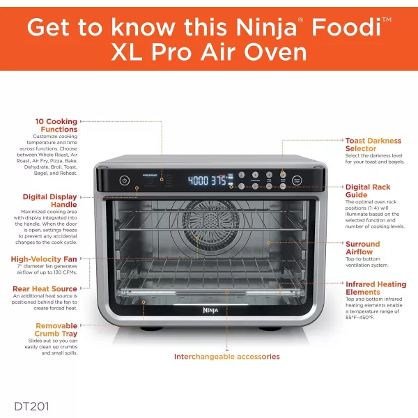 Ninja Prestige Smart XL with Pro Cook System 10in1 Air Fry Digital Countertop Convection Toaster Oven with Air Fry Air Roast Broil ampamp Bake Pro Cook Thermometer 1800 Watts Stainless Steel DT55110in1