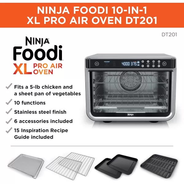 Ninja Prestige Smart XL with Pro Cook System 10in1 Air Fry Digital Countertop Convection Toaster Oven with Air Fry Air Roast Broil ampamp Bake Pro Cook Thermometer 1800 Watts Stainless Steel DT55110in1