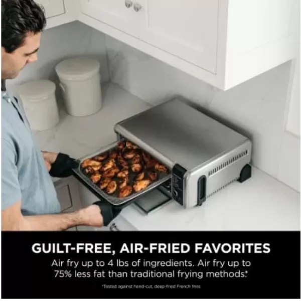 Ninja SP101 Digital Air Fry Countertop Oven with 8in1 Functionality Flip Up ampamp Away Capability for Storage Space with Air Fry Basket Wire Rack ampamp Crumb Tray Silver