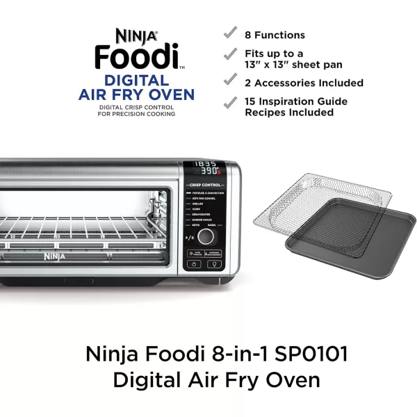 Ninja SP101 Digital Air Fry Countertop Oven with 8in1 Functionality Flip Up ampamp Away Capability for Storage Space with Air Fry Basket Wire Rack ampamp Crumb Tray Silver