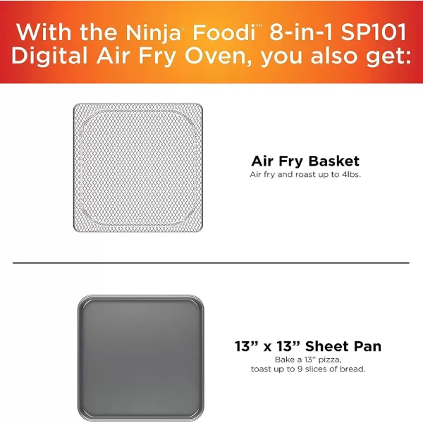 Ninja SP101 Digital Air Fry Countertop Oven with 8in1 Functionality Flip Up ampamp Away Capability for Storage Space with Air Fry Basket Wire Rack ampamp Crumb Tray Silver