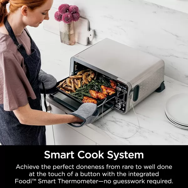 Ninja SP301 Dual Heat Air Fry Countertop 13in1 Oven with Extended Height XL Capacity Flip Up ampamp Away Capability for Storage Space with Air Fry Basket SearPlate Wire Rack ampamp Crumb Tray Silver13in1 with Thermometer