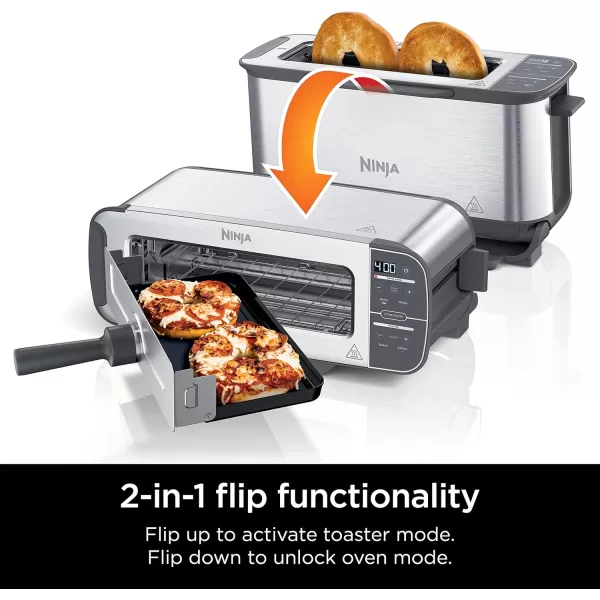 Ninja ST100 Foodi 2in1 Flip Toaster 2Slice Capacity Compact Toaster Oven Snack Maker 1500 Watts Stainless Steel4 Functions