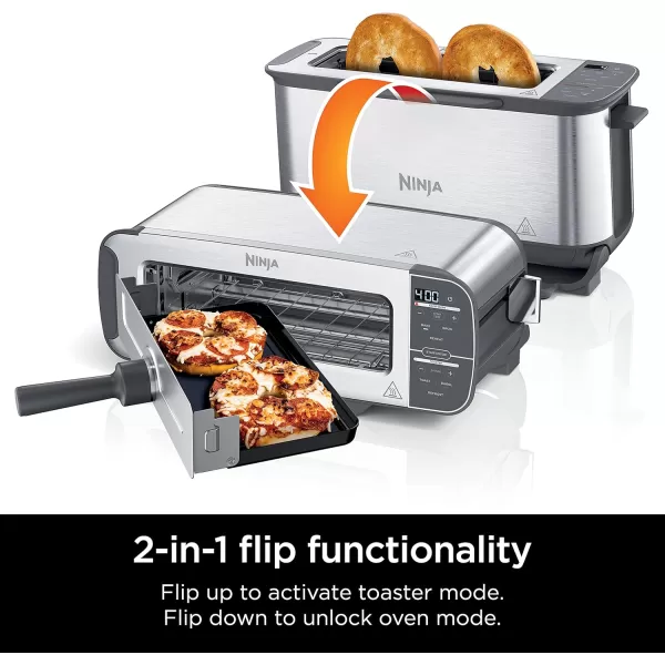 Ninja ST100 Foodi 2in1 Flip Toaster 2Slice Capacity Compact Toaster Oven Snack Maker 1500 Watts Stainless Steel6 Functions