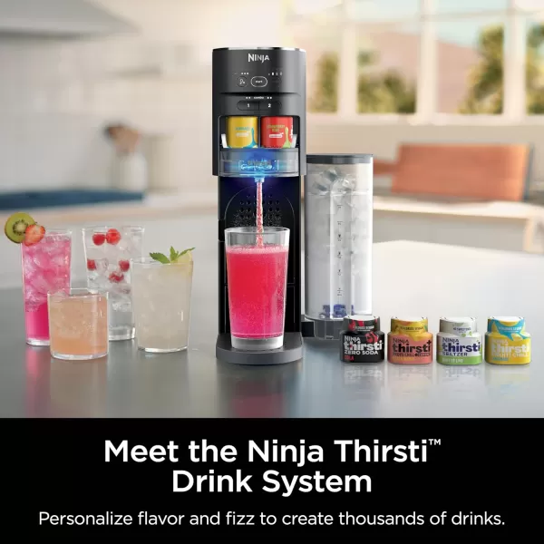 Ninja Thirsti Drink System Soda Maker Create Unique Sparkling ampamp Still Drinks Personalize Size ampamp Flavor Carbonated Water Machine 60L CO2 Cylinder ampamp Variety of Flavored Water Drops Black WC1001Black