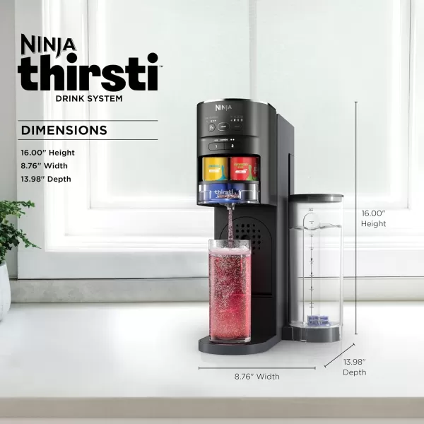 Ninja Thirsti Drink System Soda Maker Create Unique Sparkling ampamp Still Drinks Personalize Size ampamp Flavor Carbonated Water Machine 60L CO2 Cylinder ampamp Variety of Flavored Water Drops Black WC1001Black