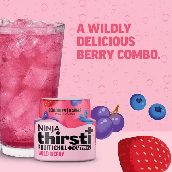 Ninja Thirsti Flavored Water Drops FRUITI CHILL Variety Pack Bold Fruit Flavor with Caffeine Sparkling or Still Calories Zero Sugar Makes 17 12oz drinks 3 Pack WCFV3Wild Berry