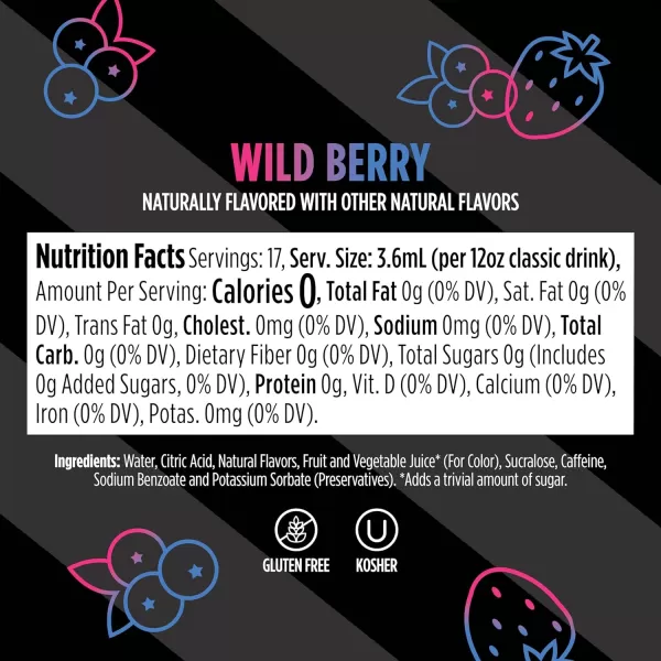 Ninja Thirsti Flavored Water Drops FRUITI CHILL Variety Pack Bold Fruit Flavor with Caffeine Sparkling or Still Calories Zero Sugar Makes 17 12oz drinks 3 Pack WCFV3Wild Berry