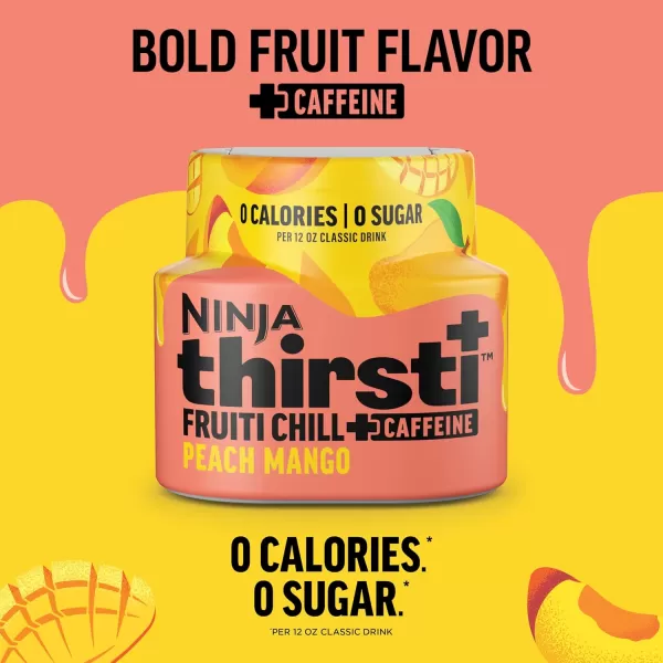 Ninja Thirsti Flavored Water Drops FRUITI CHILL Variety Pack Bold Fruit Flavor with Caffeine Sparkling or Still Calories Zero Sugar Makes 17 12oz drinks 3 Pack WCFV3Peach Mango