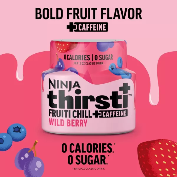 Ninja Thirsti Flavored Water Drops FRUITI CHILL Variety Pack Bold Fruit Flavor with Caffeine Sparkling or Still Calories Zero Sugar Makes 17 12oz drinks 3 Pack WCFV3Wild Berry