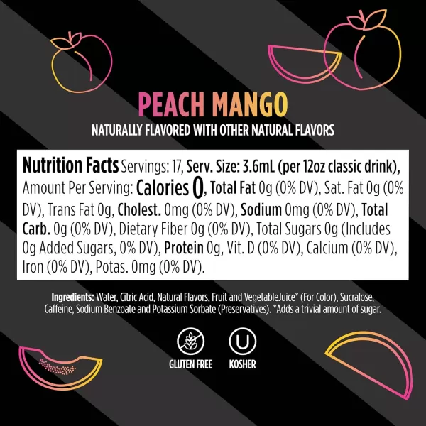 Ninja Thirsti Flavored Water Drops FRUITI CHILL Variety Pack Bold Fruit Flavor with Caffeine Sparkling or Still Calories Zero Sugar Makes 17 12oz drinks 3 Pack WCFV3Peach Mango