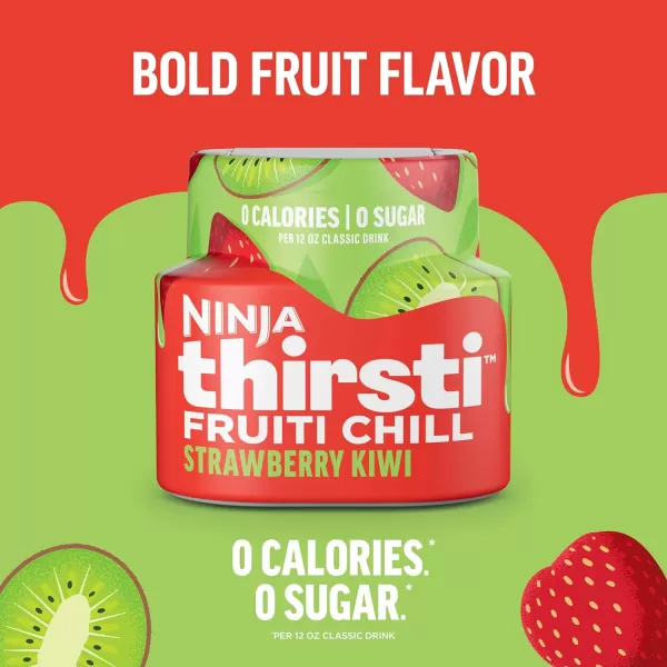 Ninja Thirsti Flavored Water Drops FRUITI CHILL Watermelon Lime Bold Fruit Flavor Sparkling or Still Zero Calories Zero Sugar Makes 17 12oz drinks 3 Pack WCFWTLIAMStrawberry Kiwi