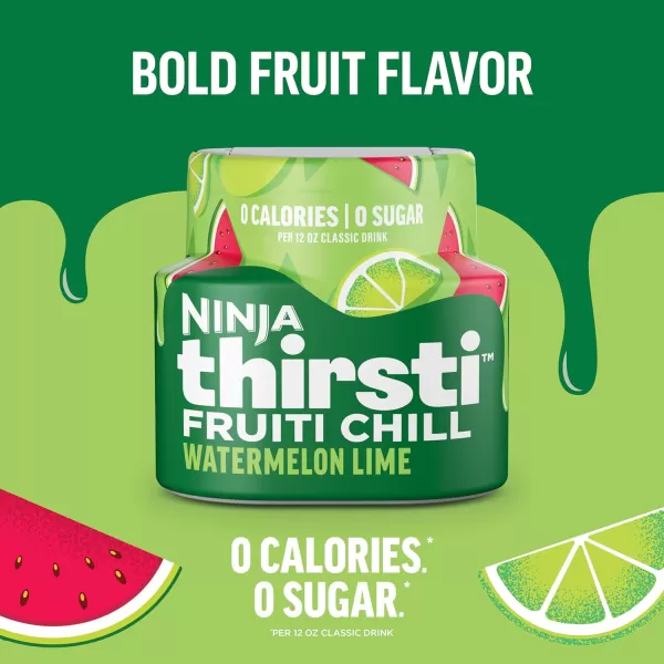 Ninja Thirsti Flavored Water Drops FRUITI CHILL Watermelon Lime Bold Fruit Flavor Sparkling or Still Zero Calories Zero Sugar Makes 17 12oz drinks 3 Pack WCFWTLIAMWatermelon Lime