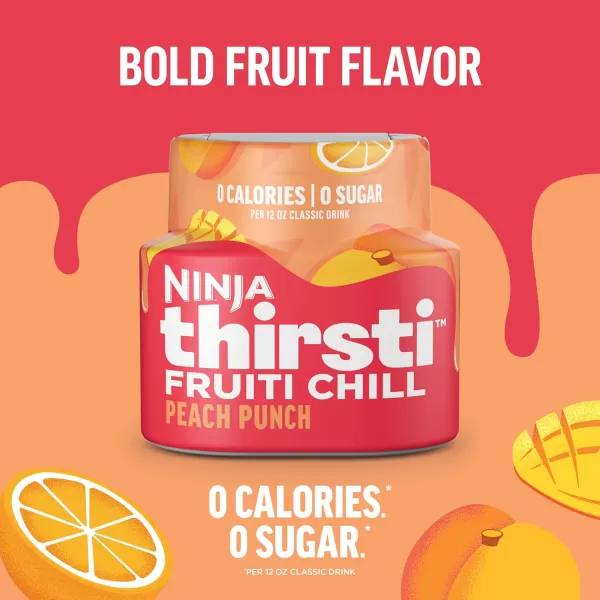 Ninja Thirsti Flavored Water Drops FRUITI CHILL Watermelon Lime Bold Fruit Flavor Sparkling or Still Zero Calories Zero Sugar Makes 17 12oz drinks 3 Pack WCFWTLIAMPeach Punch