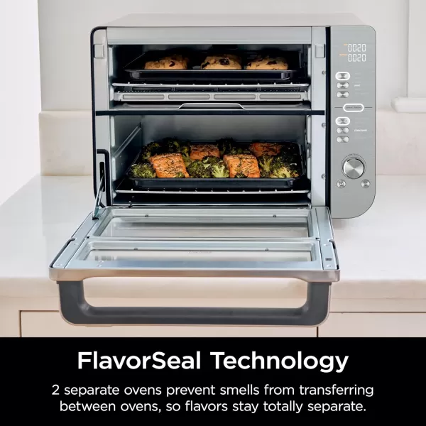 Ninja Toaster Oven Double Oven with FlexDoor FlavorSeal ampamp Smart Finish Rapid Top Oven Air Fry Bake Roast Toast Fry Pizza Convection Oven 13in1 Black DCT402BKStainless 12in1