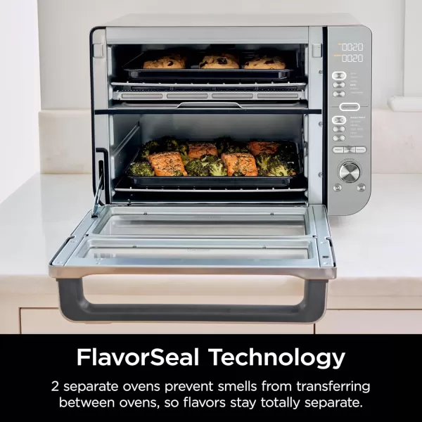 Ninja Toaster Oven Double Oven with FlexDoor FlavorSeal ampamp Smart Finish Rapid Top Oven Air Fry Bake Roast Toast Fry Pizza Convection Oven 13in1 Black DCT402BKStainless 12in1 with Thermometer