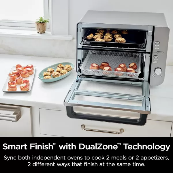 Ninja Toaster Oven Double Oven with FlexDoor FlavorSeal ampamp Smart Finish Rapid Top Oven Air Fry Bake Roast Toast Fry Pizza Convection Oven 13in1 Black DCT402BKStainless 12in1