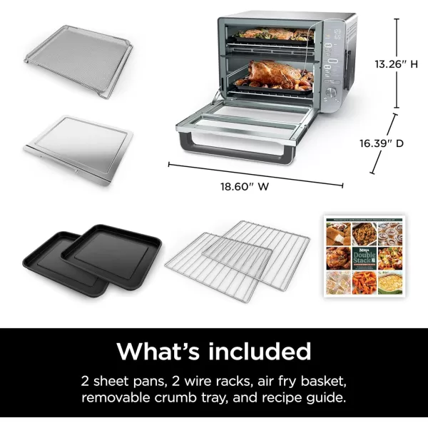 Ninja Toaster Oven Double Oven with FlexDoor FlavorSeal ampamp Smart Finish Rapid Top Oven Air Fry Bake Roast Toast Fry Pizza Convection Oven 13in1 Black DCT402BKStainless 12in1 with Thermometer