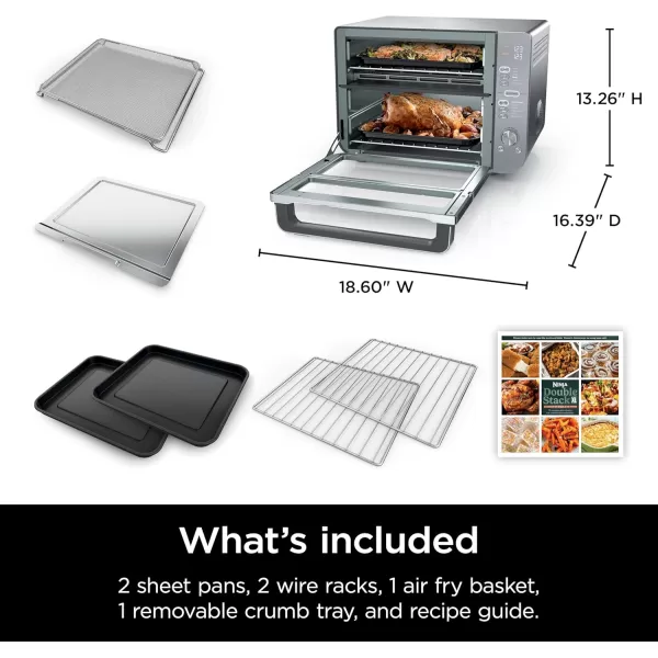 Ninja Toaster Oven Double Oven with FlexDoor FlavorSeal ampamp Smart Finish Rapid Top Oven Air Fry Bake Roast Toast Fry Pizza Convection Oven 13in1 Black DCT402BKStainless 12in1